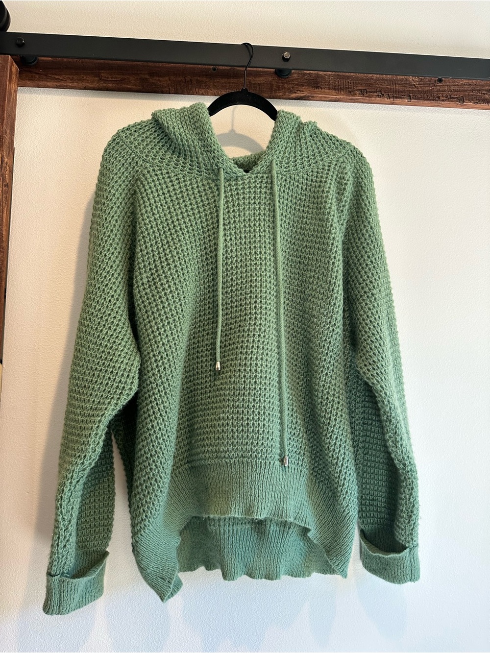 SHEIN Sage Green Hooded Waffle Knit Sweater